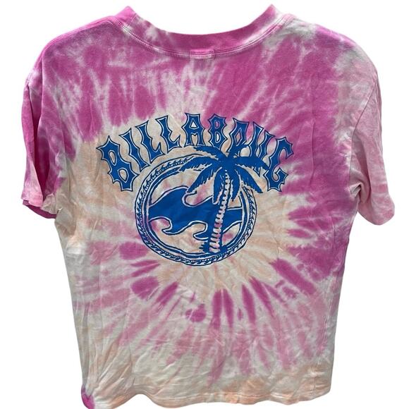 Billabong Pink Tie Dye Swirl Blue Palm Tree Graphic T-shirt ~ Women’s SM - Picture 1 of 5